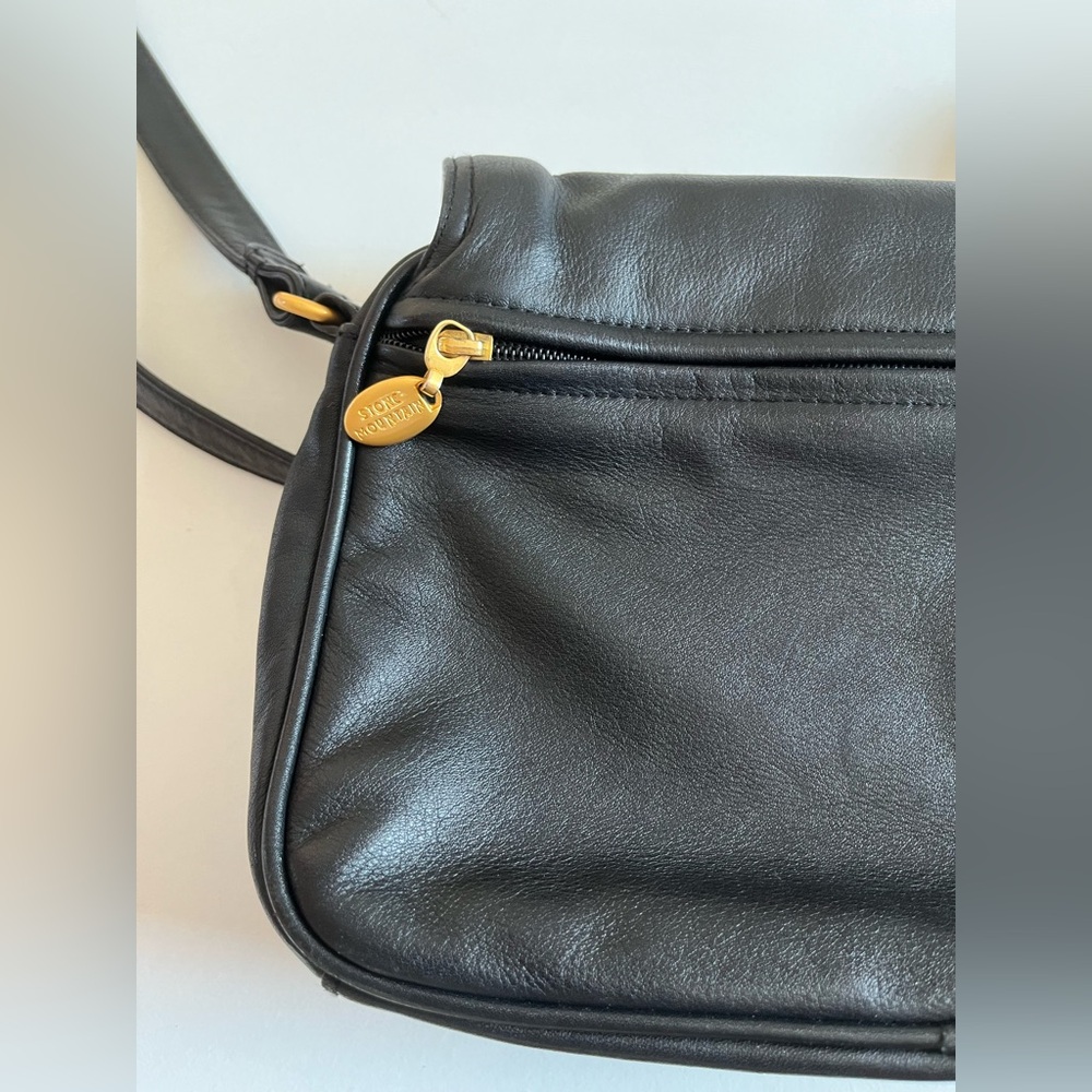 Vintage Stone Mountain Black Soft Leather Crossbody Purse Shoulder Bag USA made - Picture 3 of 16